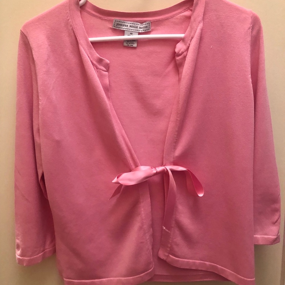 Pink tie-front sweater with bow